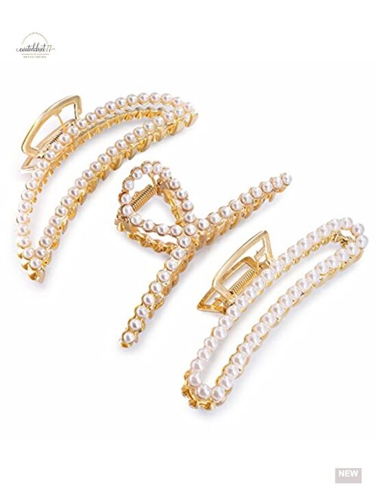 Large Pearl Hair Clips - 4.5 in Zinc Alloy Banana Claw Clips for Thick Hair, main image 4
